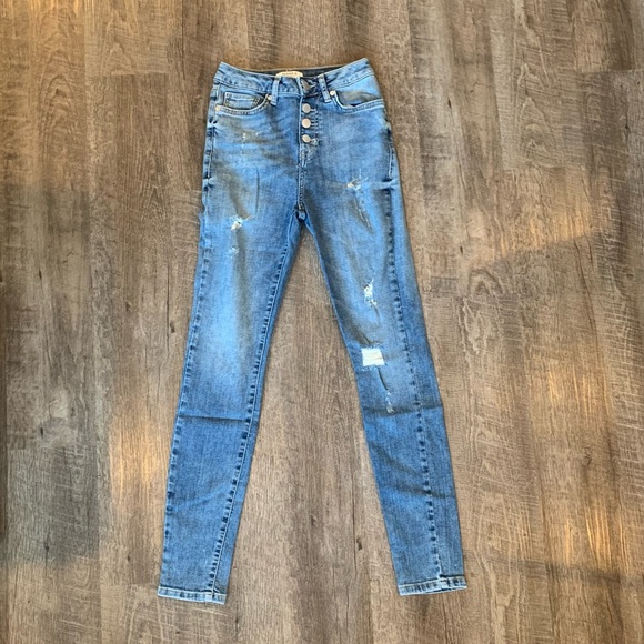 High Waist Button Front Skinny Jeans - Picture 1 of 4